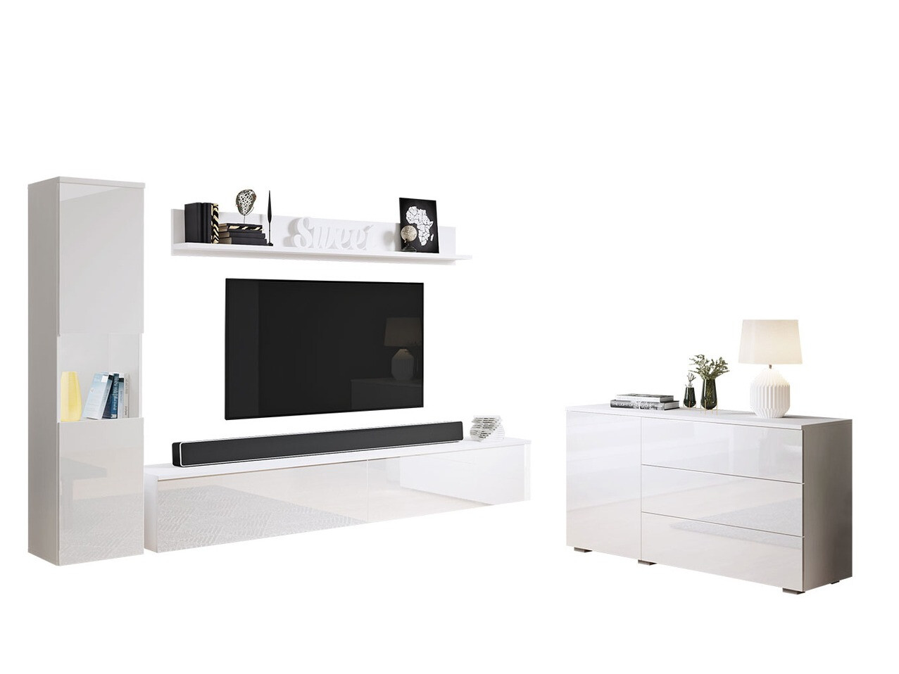 Woonkamerset Sarasota 132 (Wit + Glanzend wit)