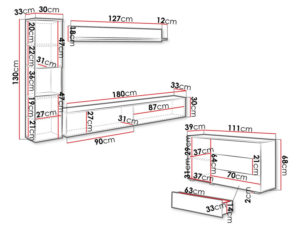 Woonkamerset Sarasota 132 (Wit + Glanzend wit)