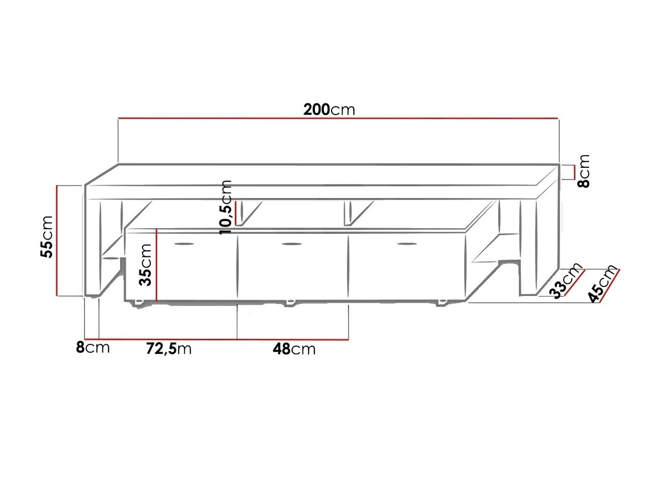 TV-meubel Nashville 103 (Wit + Glanzend zwart)