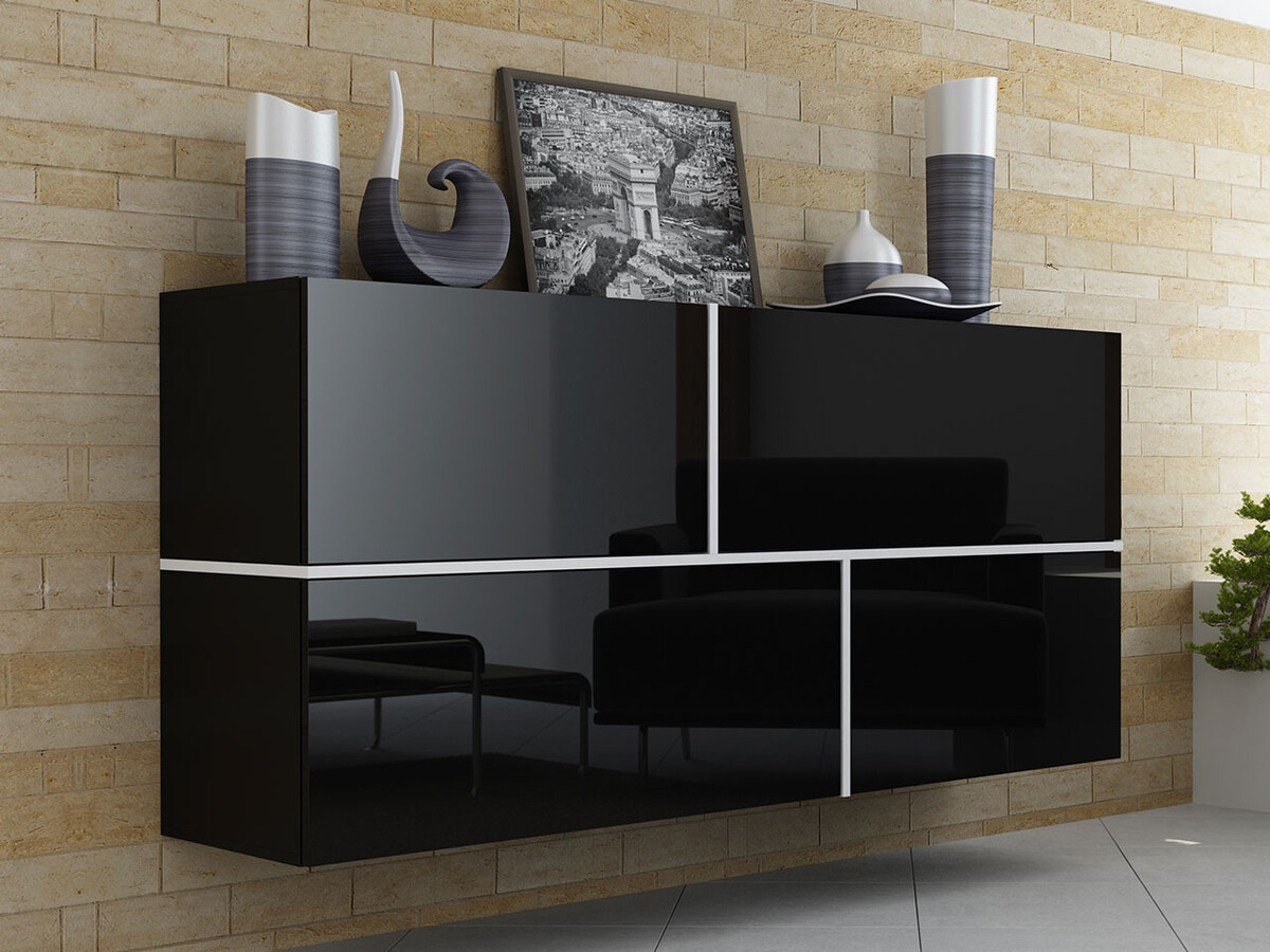 Wandkast Charlotte 100 (Zwart + Glanzend zwart + Wit)