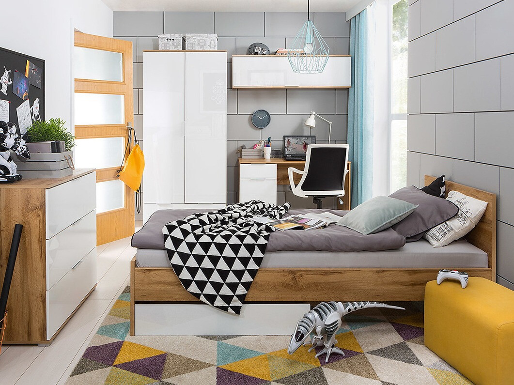 Wandkast Tivetra 110 (Wotan eik + Glanzend wit)