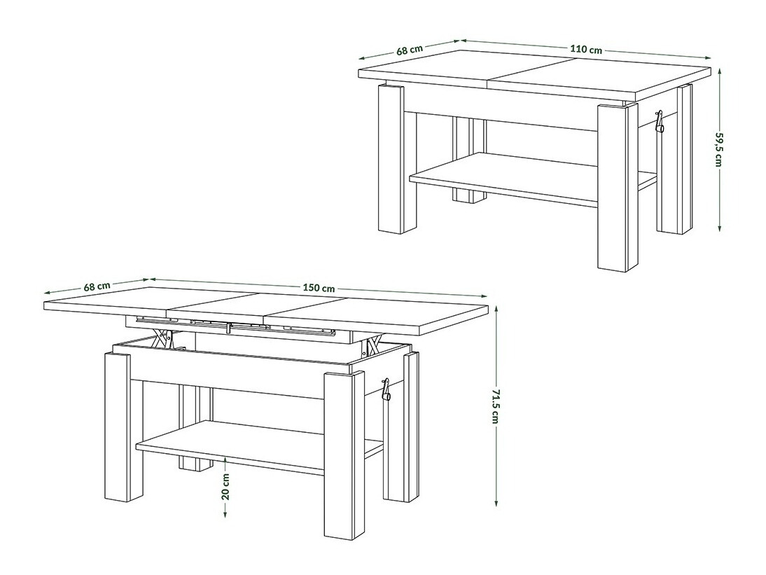 Salontafel transformator Glendale 100 (Beton + Zwart)