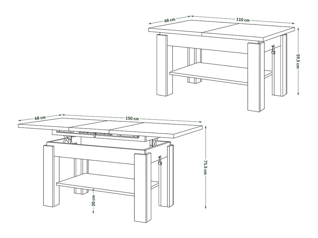 Salontafel transformator Glendale 100 (Sonoma eik + Wit)