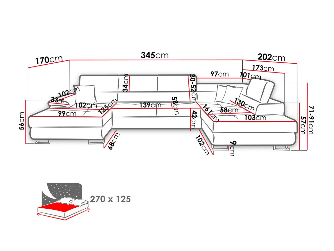 Hoekbank Comfivo 190 (Soft 011 + Lux 06 + Soft 011)