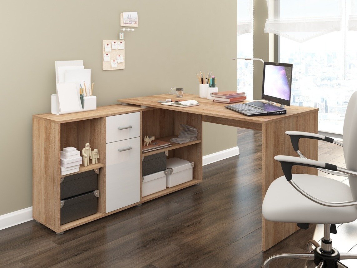 Hoekbureau Gilroy 113 (Sonoma eik + Glanzend wit)