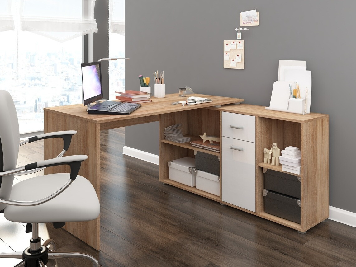 Hoekbureau Gilroy 113 (Sonoma eik + Glanzend wit)