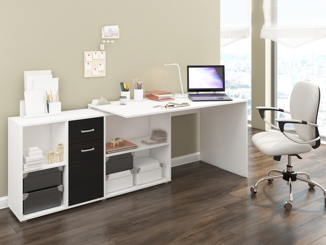 Hoekbureau Gilroy 113 (Wit + Glanzend zwart)