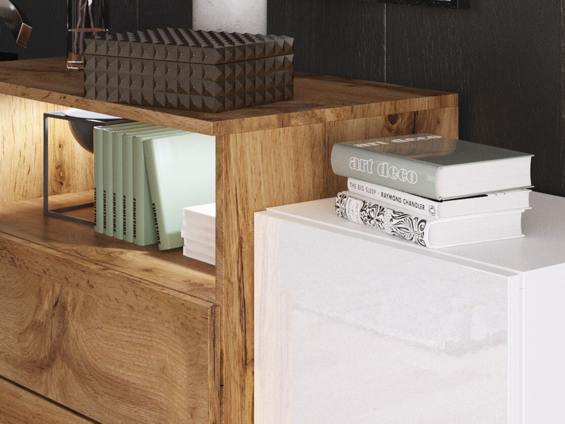 Ladekast Sarasota 127 (Wit + Glanzend wit)