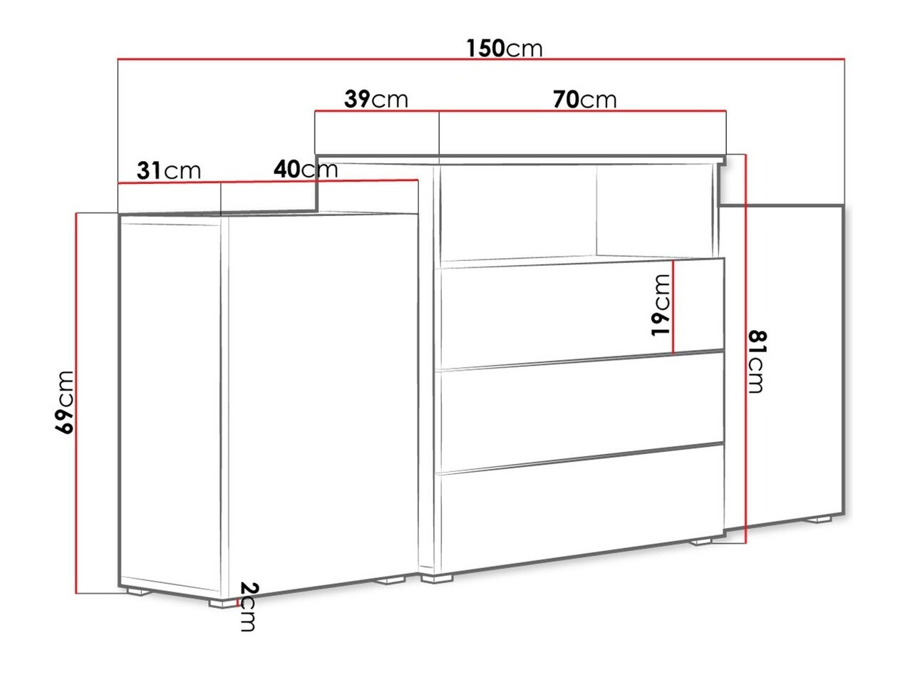 Ladekast Sarasota 127 (Wit + Glanzend wit)