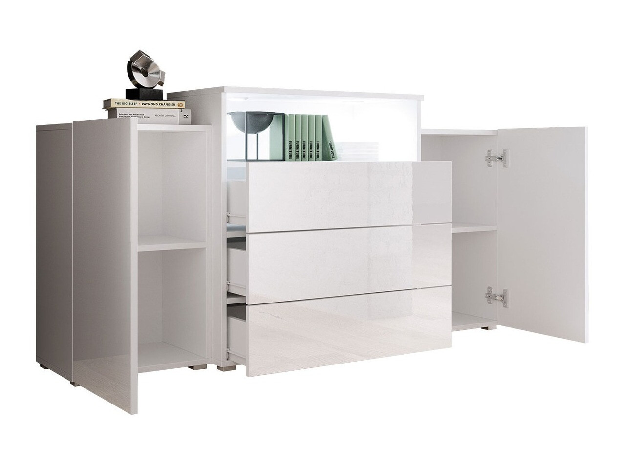 Ladekast Sarasota 127 (Wotan eik + Glanzend wit)