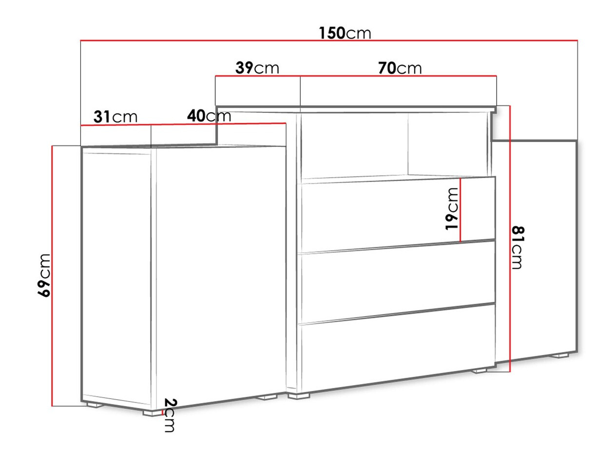 Ladekast Sarasota 127 (Wotan eik + Glanzend wit)