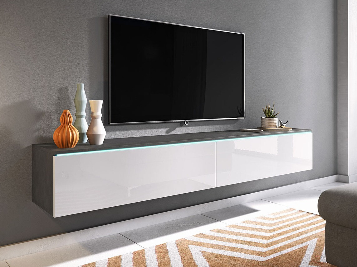 TV-meubel Sarasota 121 (Matera grijs + Glanzend wit)