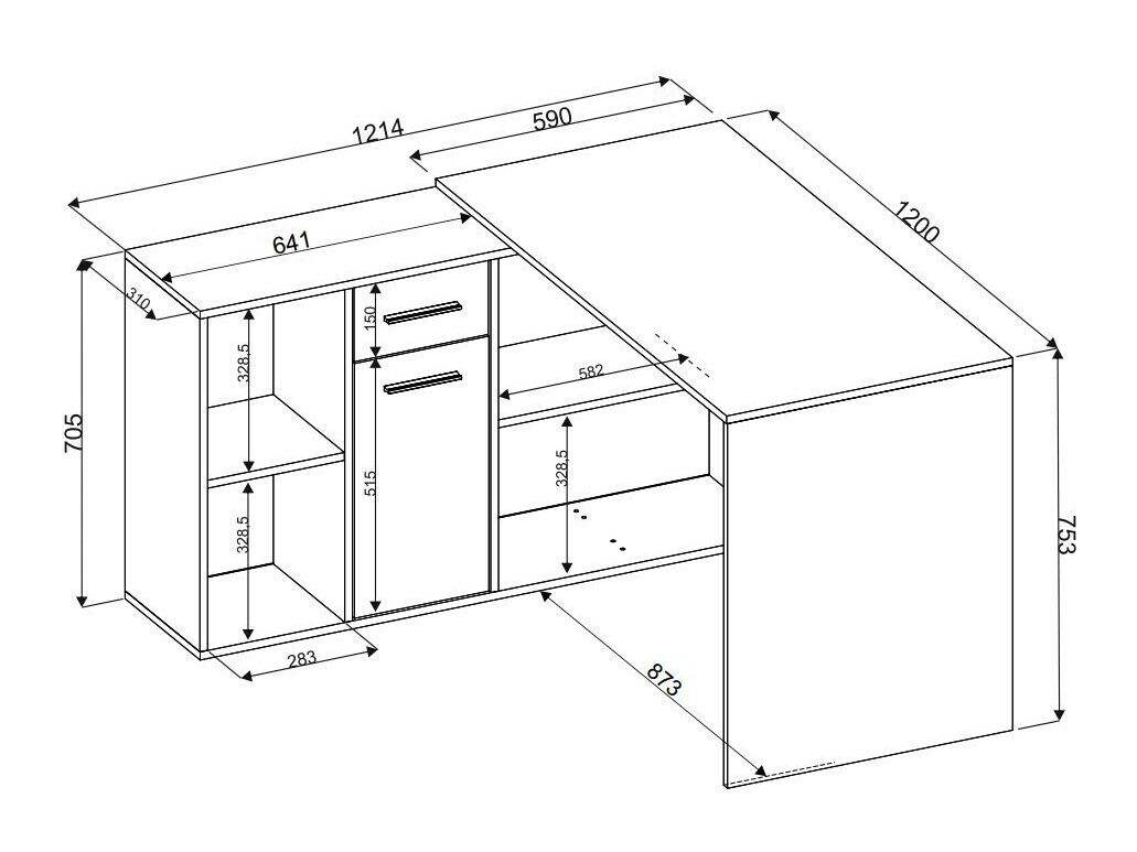 Hoekbureau Bristol 122 (Beton + Wit)