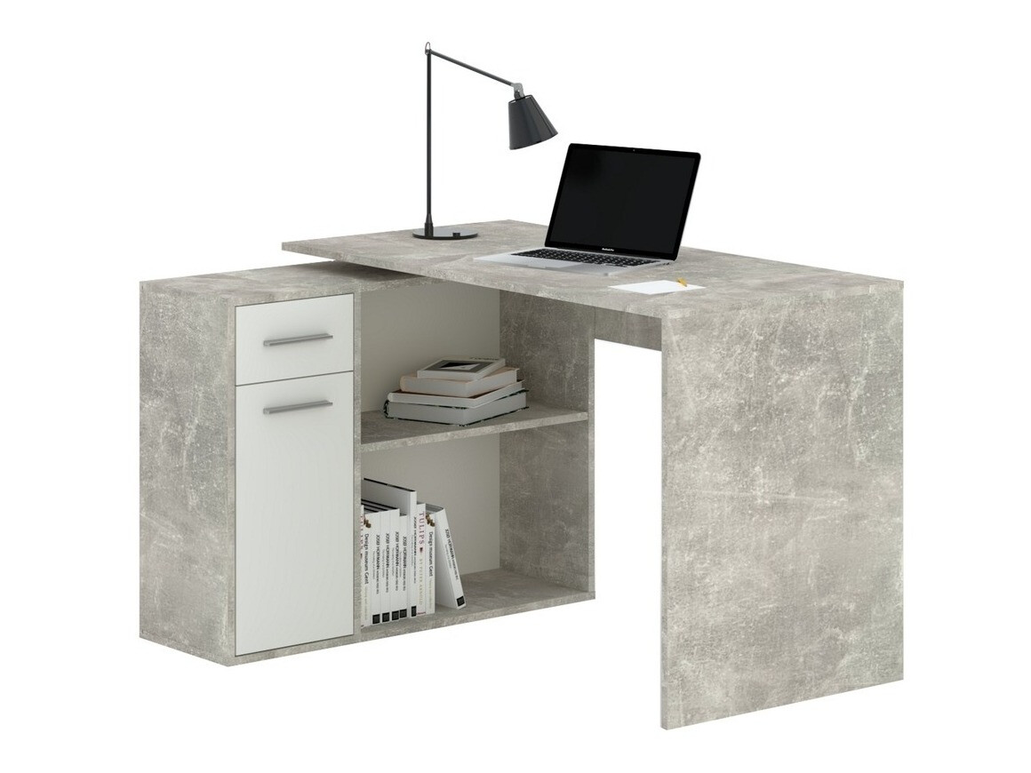 Hoekbureau Bristol 123 (Beton + Wit)