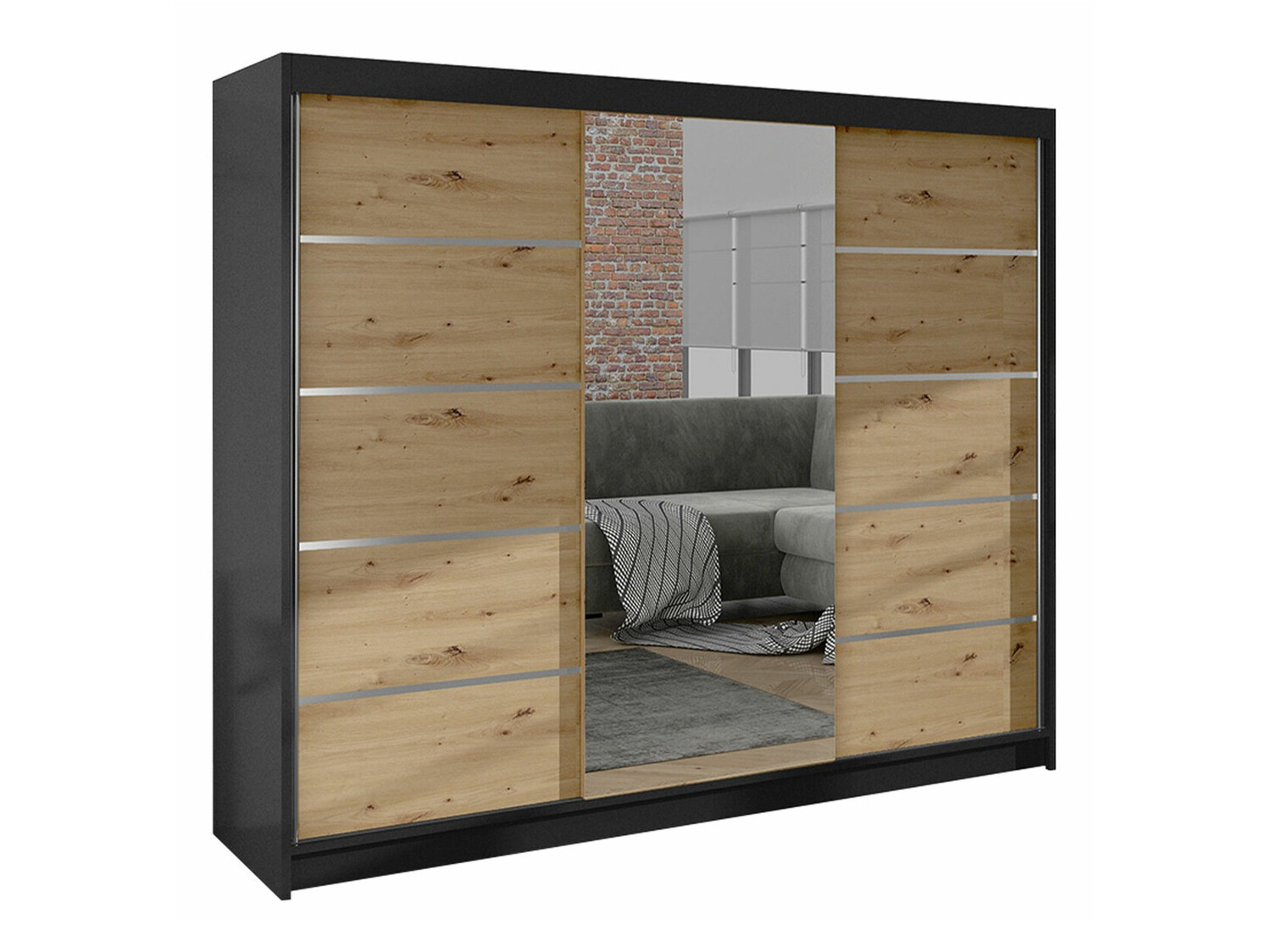 Kledingkast Closico Durion IV (Zwart + Artisan eiken)
