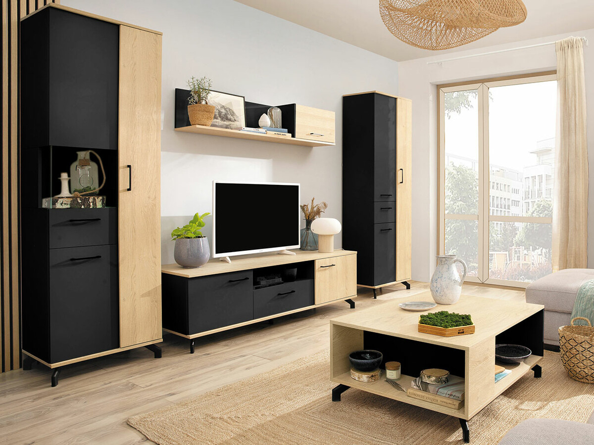 Woonkamerset Omaha S116 (Zwart + Licht eiken)