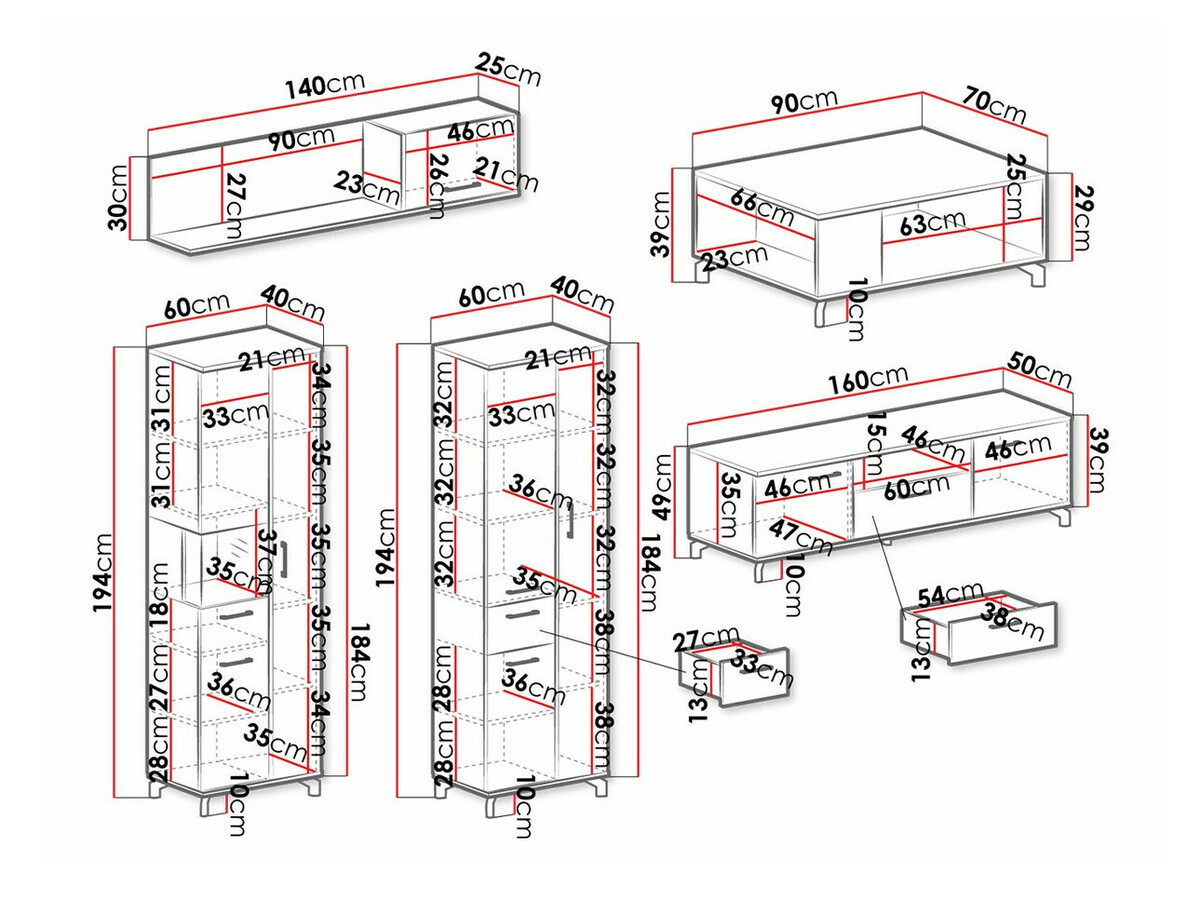 Woonkamerset Omaha S116 (Zwart + Licht eiken)