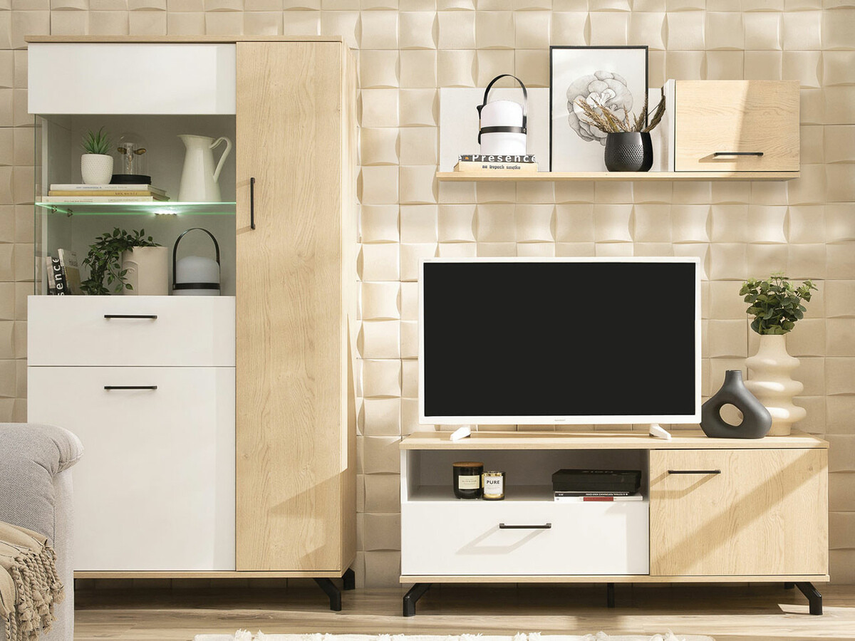 Woonkamerset Omaha S118 (Wit + Licht eiken)