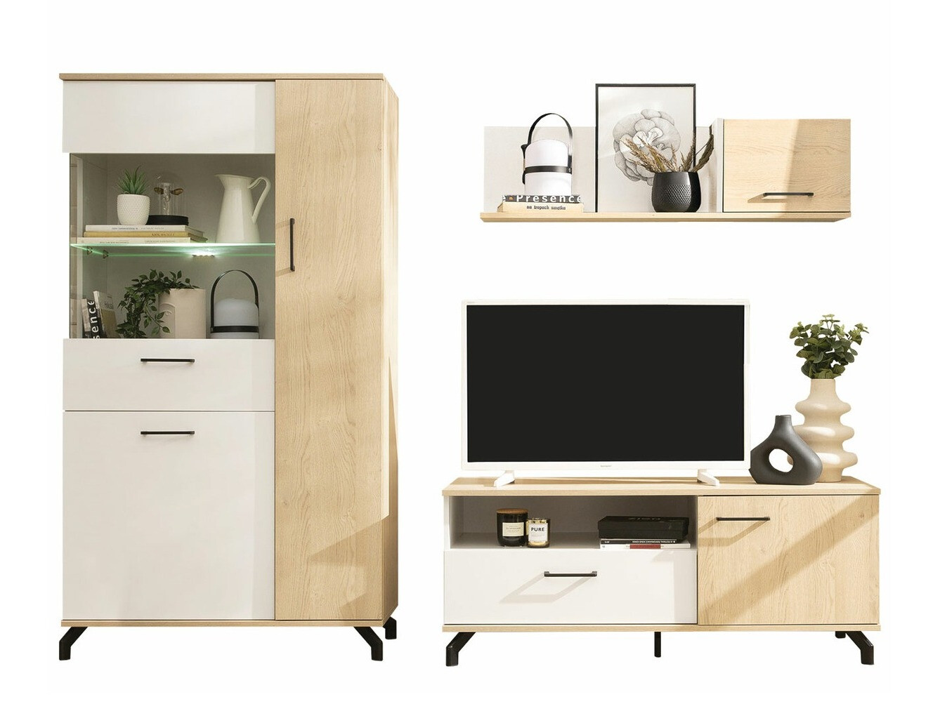 Woonkamerset Omaha S118 (Wit + Licht eiken)