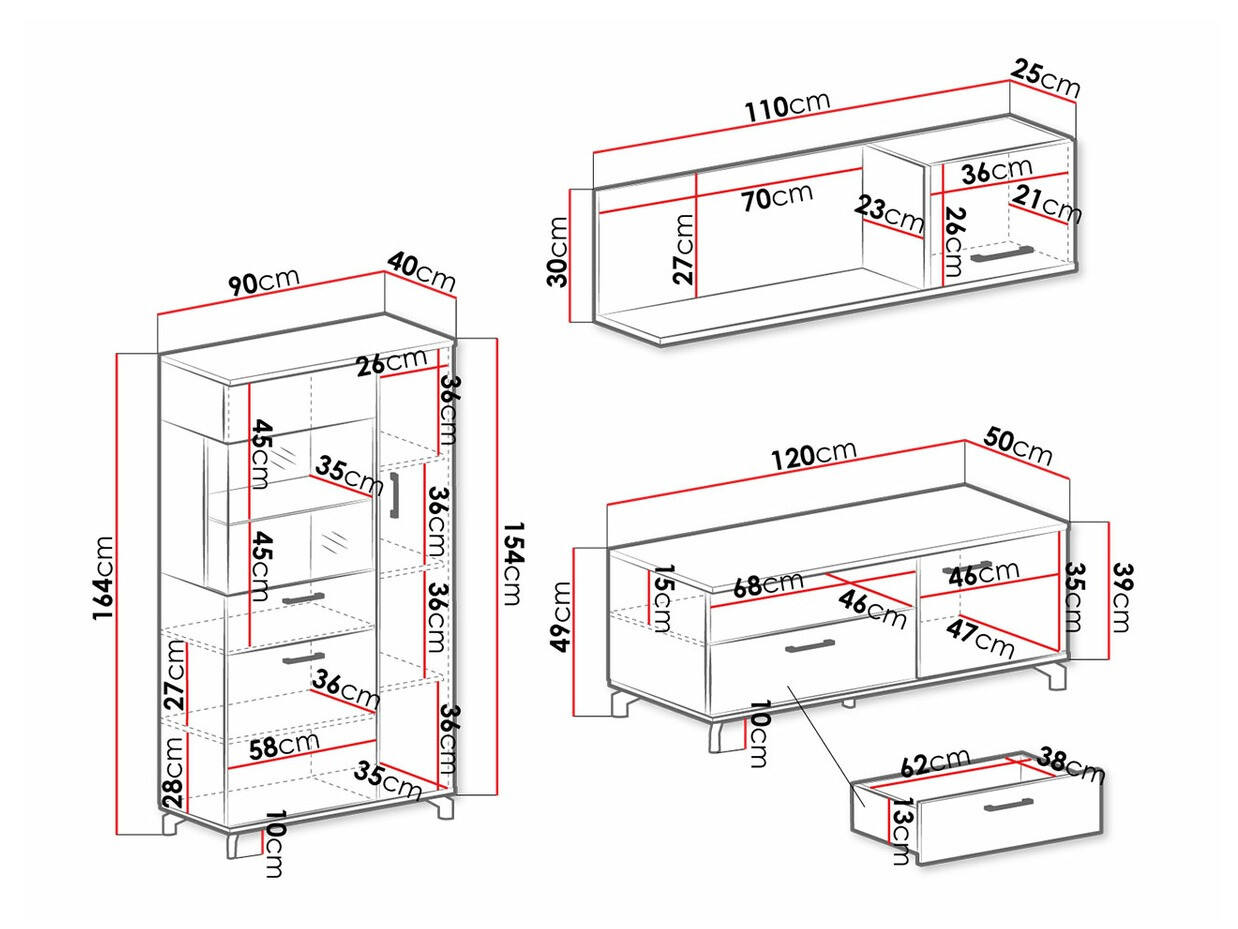 Woonkamerset Omaha S118 (Wit + Licht eiken)