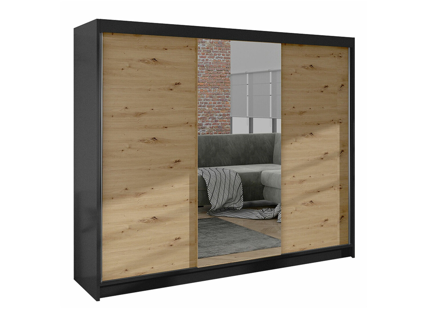 Kledingkast Closico Durion I (Zwart + Artisan eiken)