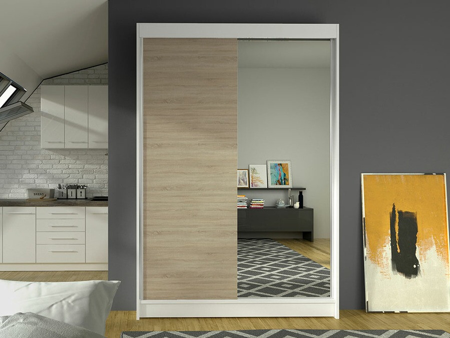 Kledingkast Closico 147 (Wit + Sonoma eik)