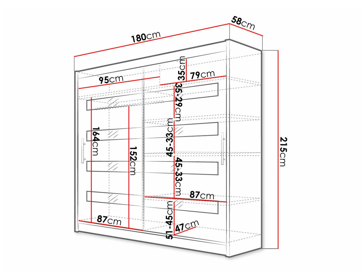 Kledingkast Closico 156 (Wit + Glanzend zwart)