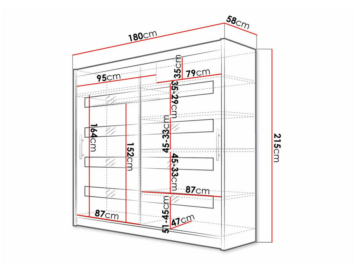 Kledingkast Closico 156 (Wit + Glanzend zwart)