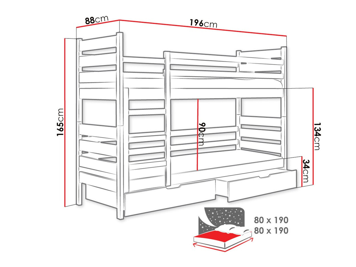 Stapelbed Ogden 100 (Antraciet)