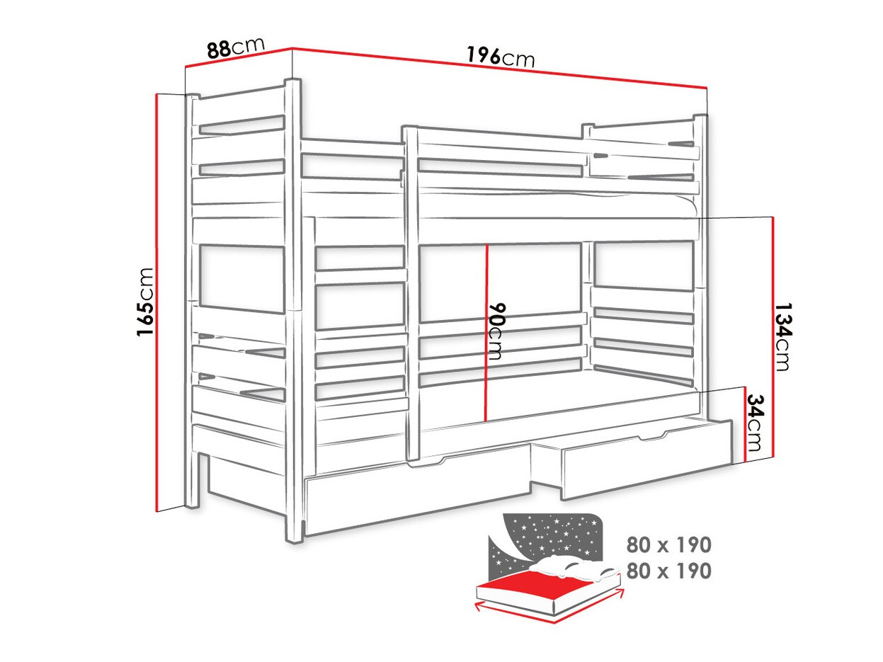 Stapelbed Ogden 100 (Grenen)
