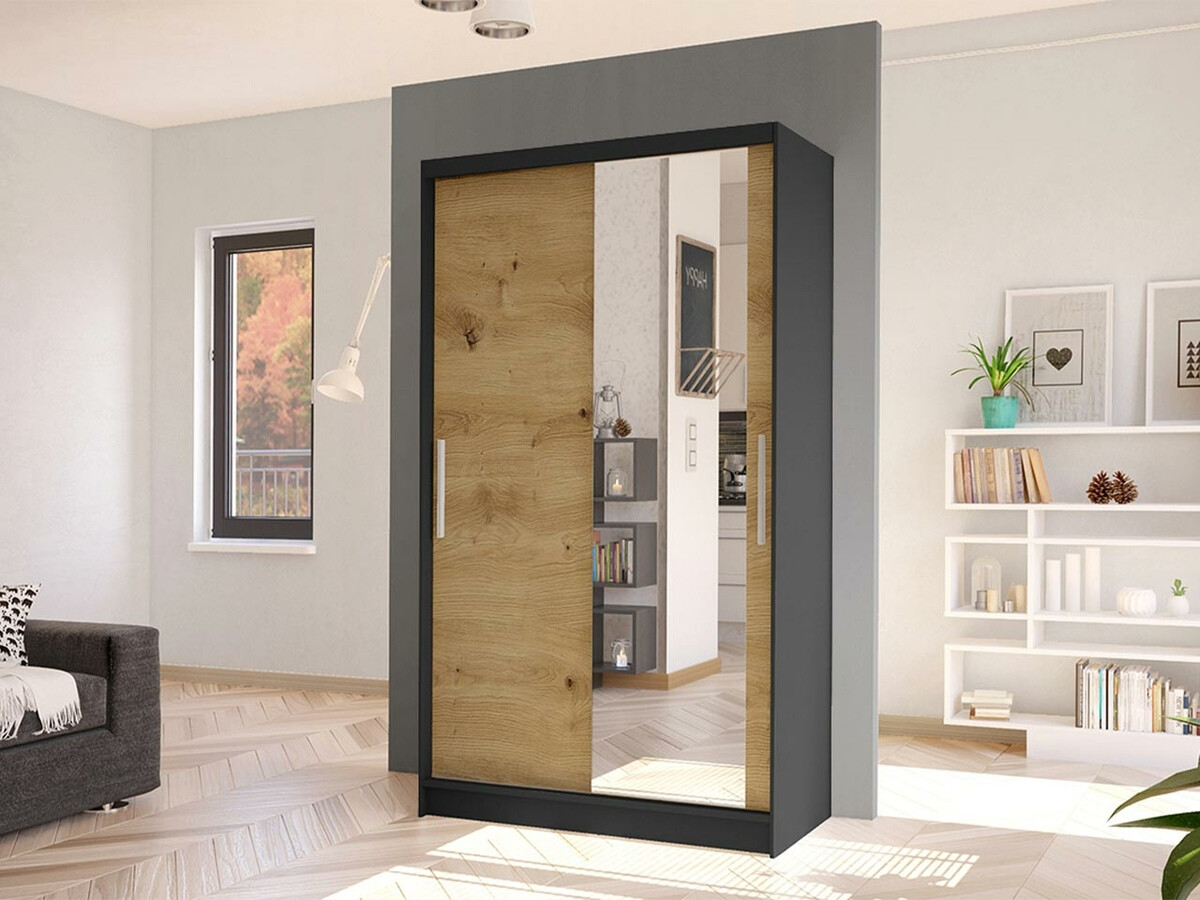 Kledingkast Closico 164 (Zwart + Artisan eiken)