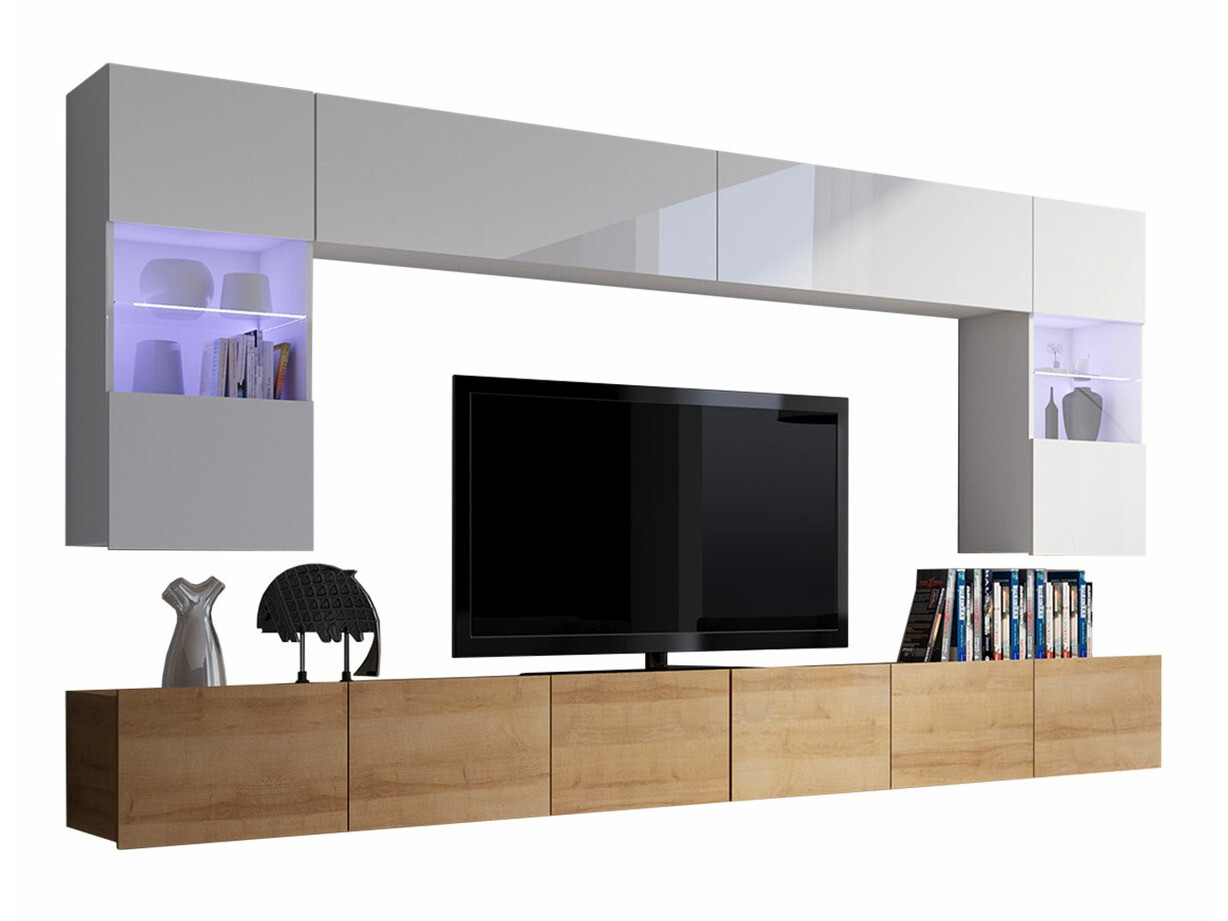 Woonkamerset Tivdalu 105 (Gouden eik + Wit + Glanzend wit)