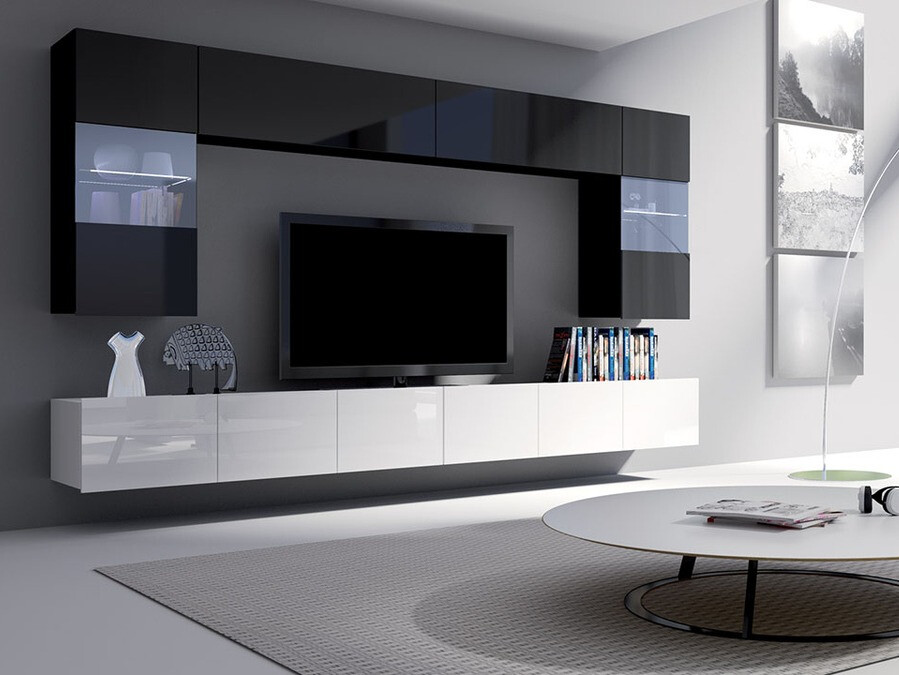 Woonkamerset Tivdalu 105 (Glanzend wit + Glanzend zwart)