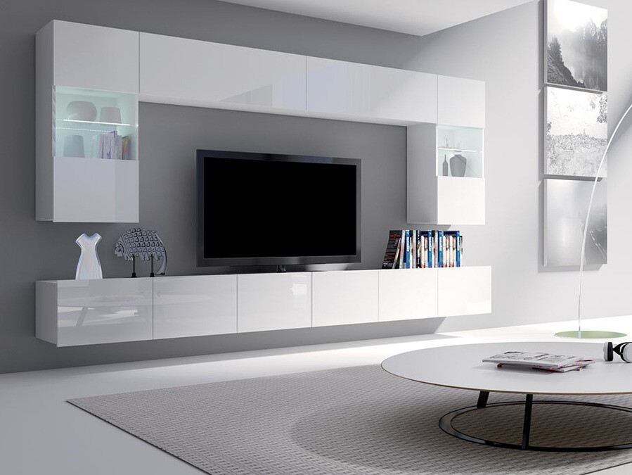 Woonkamerset Tivdalu 105 (Wit + Glanzend wit)