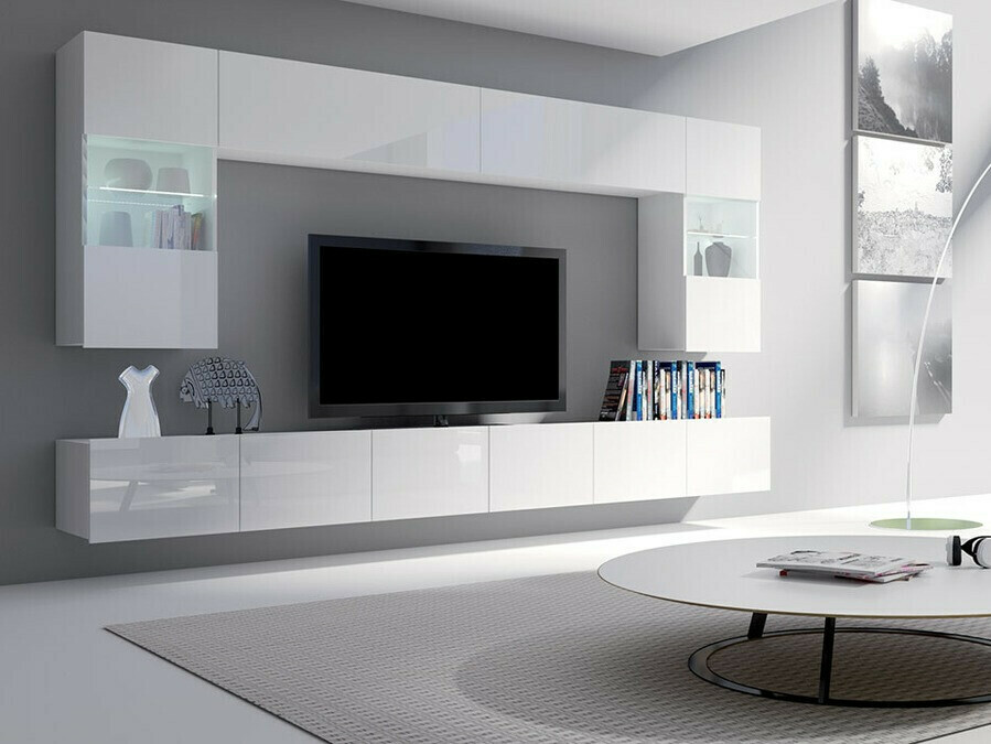 Woonkamerset Tivdalu 105 (Wit + Glanzend wit)