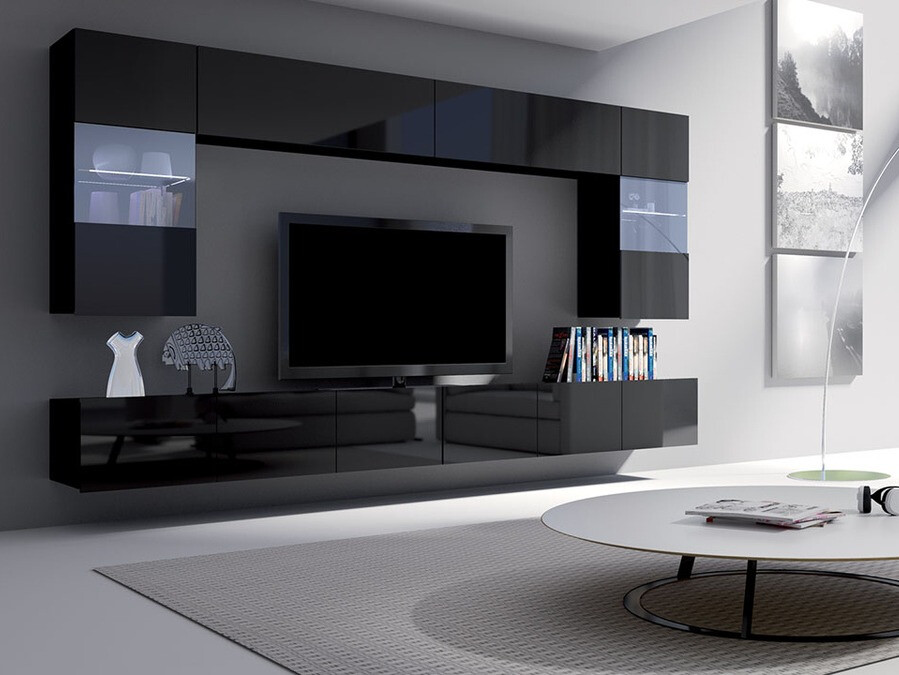 Woonkamerset Tivdalu 105 (Zwart + Glanzend zwart)