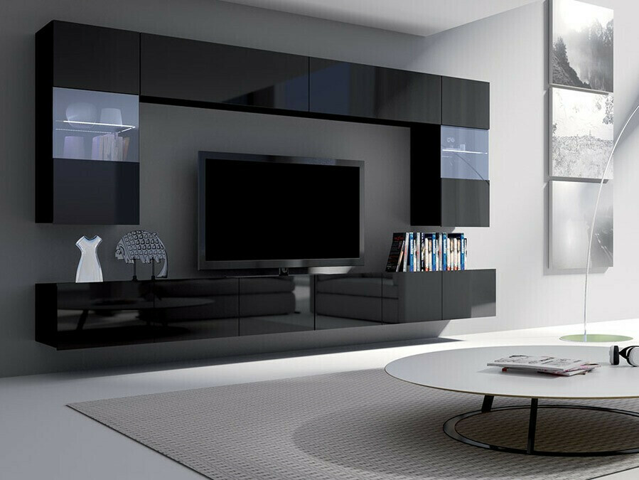 Woonkamerset Tivdalu 105 (Zwart + Glanzend zwart)