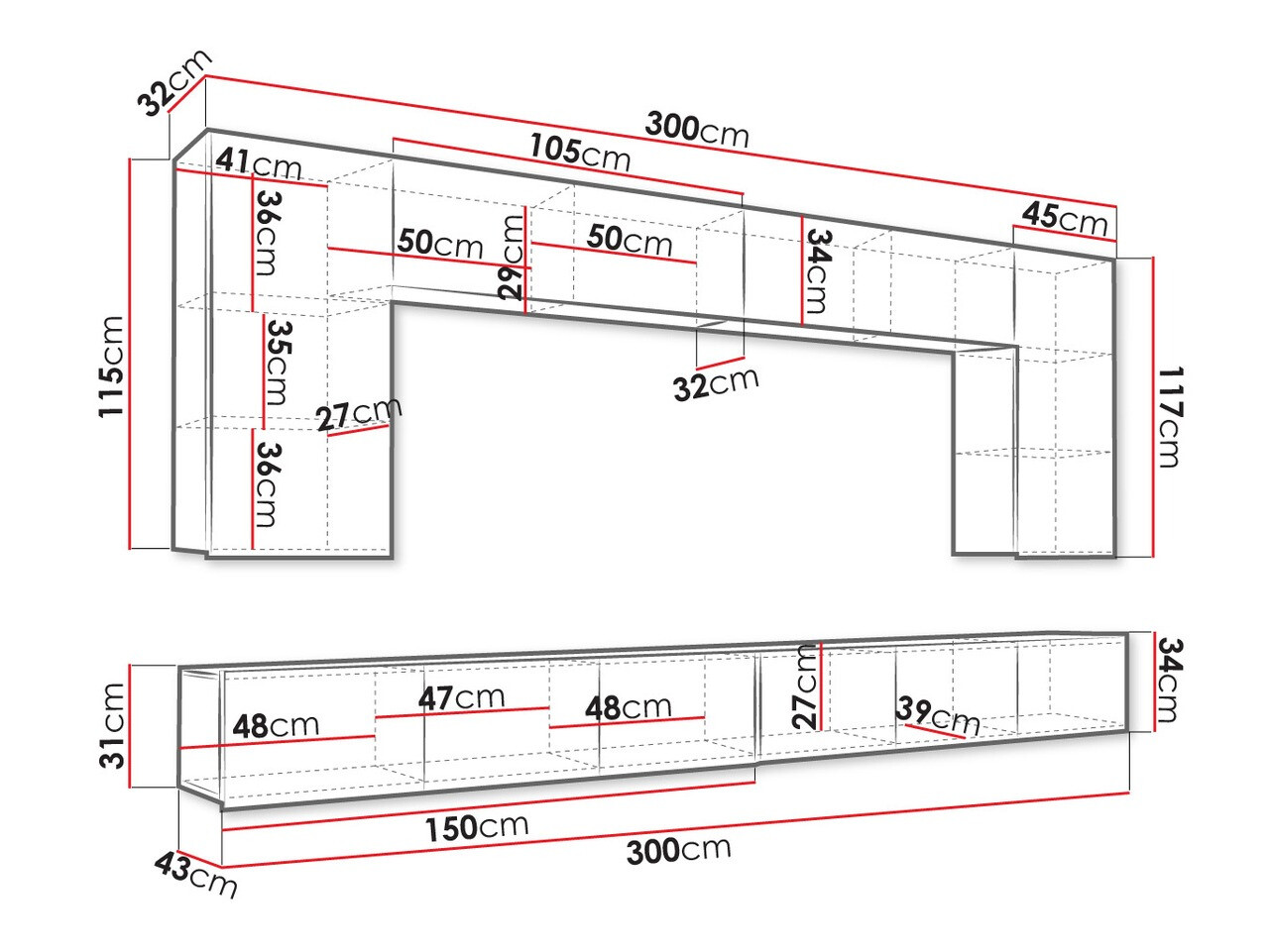 Woonkamerset Tivdalu 135 (Zwart + Glanzend zwart)