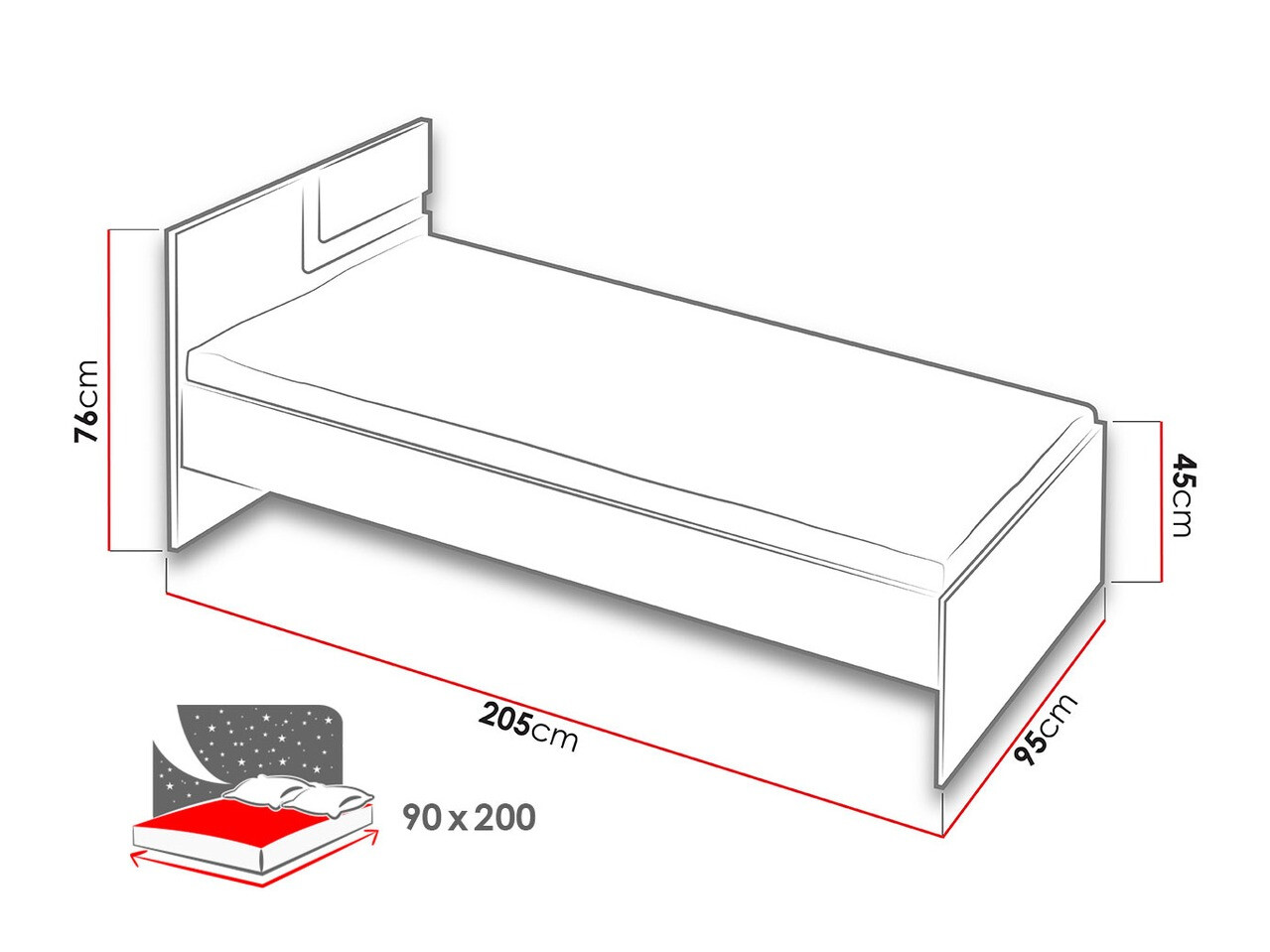 Bed Levtala 112 (Antraciet + Wit + Roze)