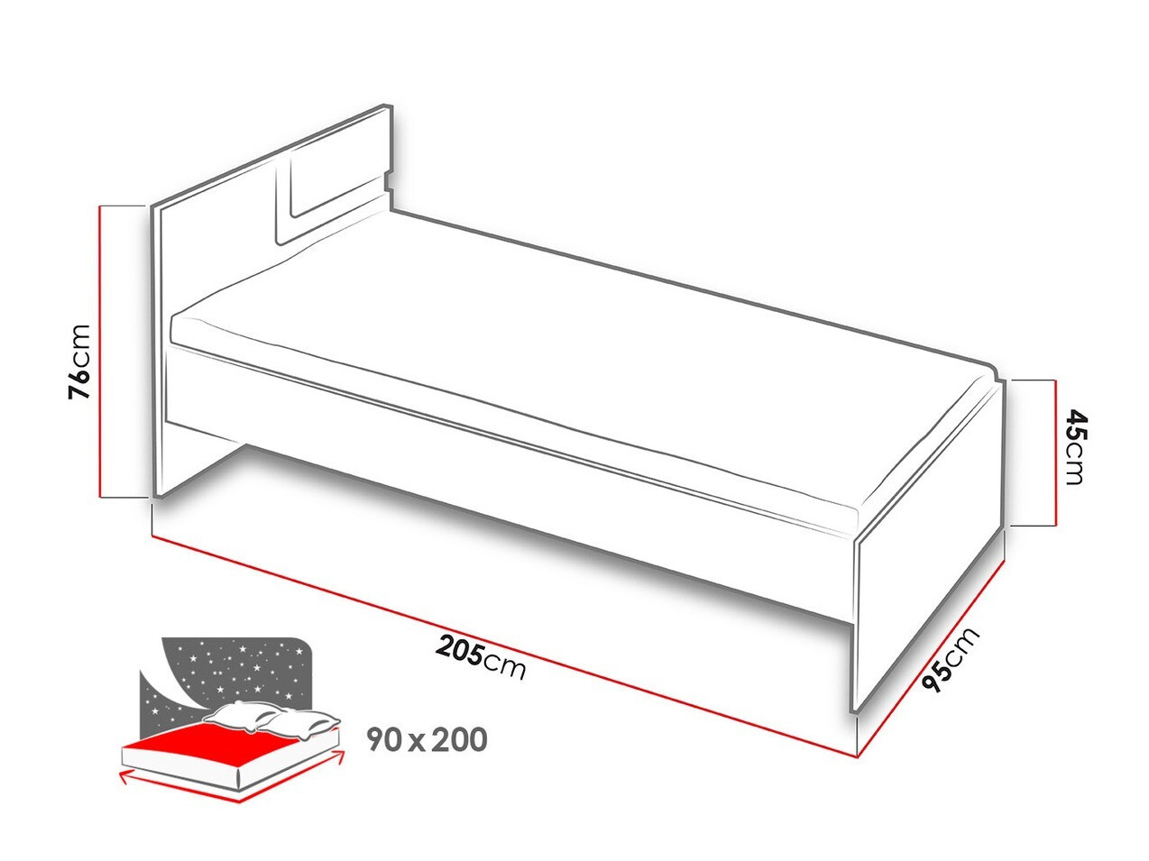 Bed Levtala 112 (Antraciet + Wit)