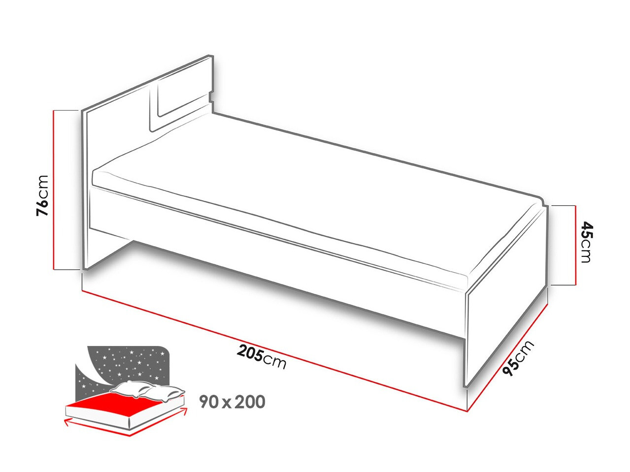 Bed Levtala 112 (Licht eiken + Wit)