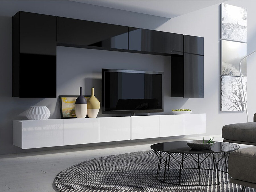 Woonkamerset Tivdalu 135 (Zwart + Glanzend zwart + Wit + Glanzend wit)