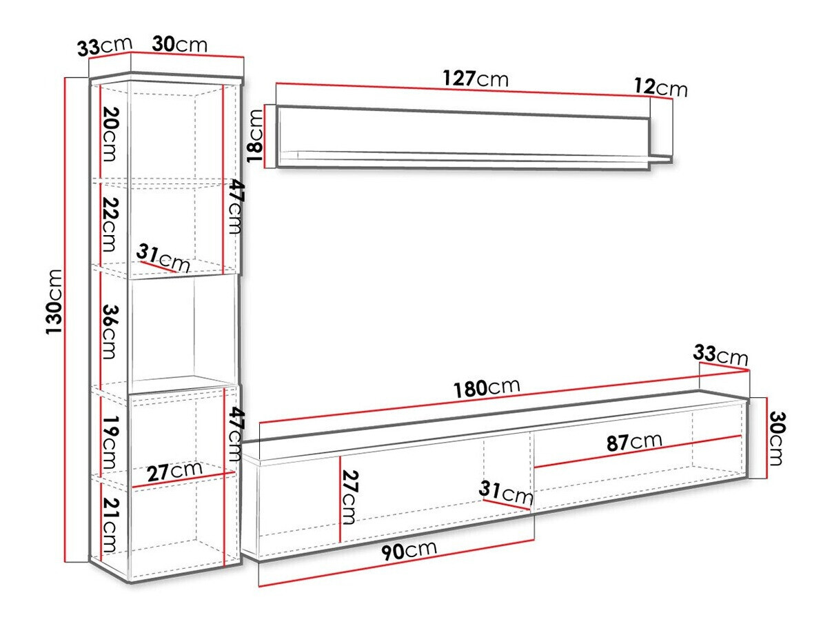 Woonkamerset Sarasota 130 (Wit + Glanzend wit)