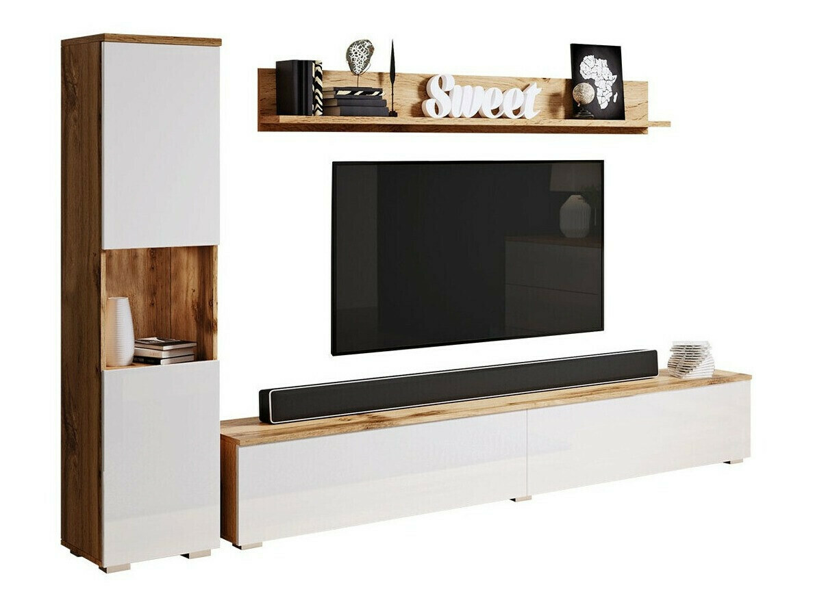 Woonkamerset Sarasota 130 (Wotan eik + Glanzend wit)