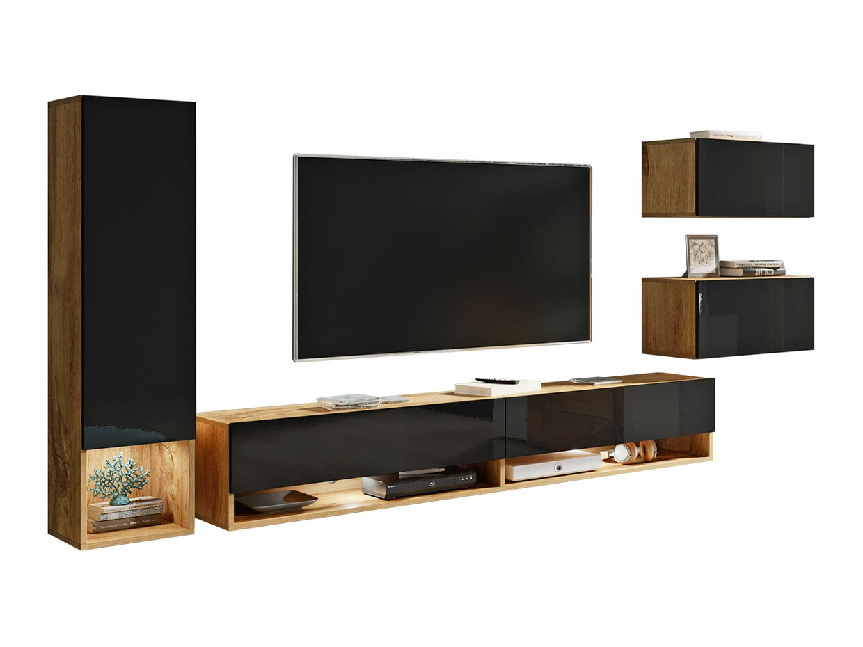 Woonkamerset Sarasota 124 (Wotan eik + Glanzend zwart)