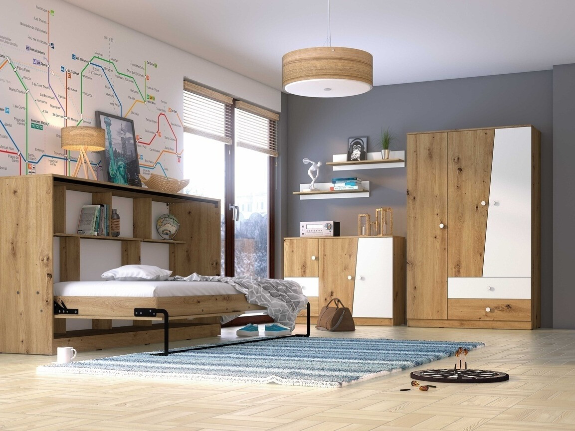 Muurbed Mirelbu 114 (Artisan eiken + Wit + Zwart)