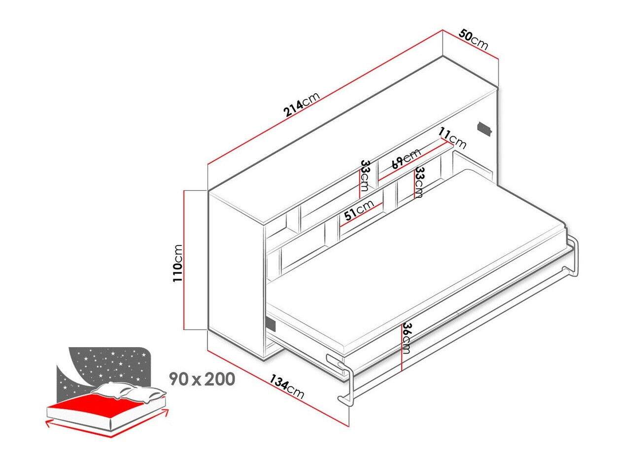Muurbed Mirelbu 114 (Artisan eiken + Wit)