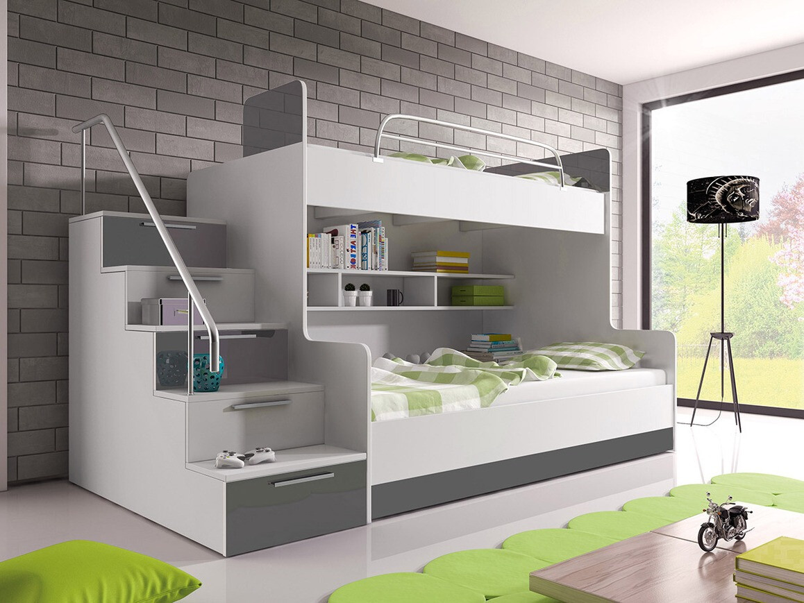 Stapelbed Campus (Wit + Glanzend wit + Grijs met glans)