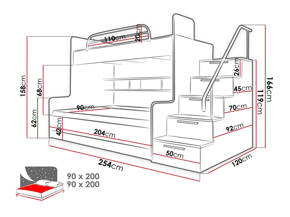 Stapelbed Salmere 111 (Wit + Glanzend wit + Grijs met glans)