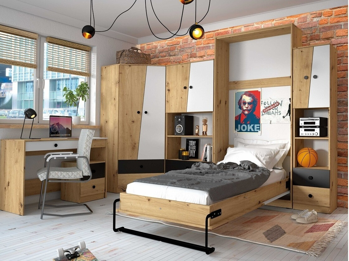 Muurbed Mirelbu 113 (Artisan eiken + Wit + Grijs)